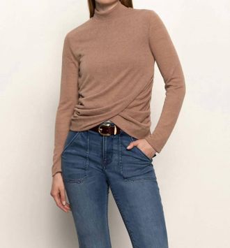 Sanctuary Long Sleeve Draped Mock Neck Top In Mocha