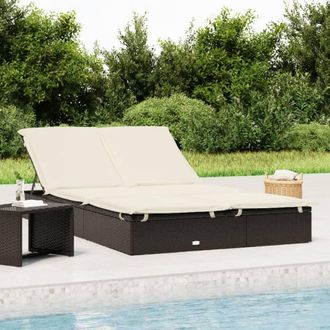 vidaXL Tumbona 2 Personas Rat&aacute;n Sint&eacute;tico Con Cojines Negro Vidaxl