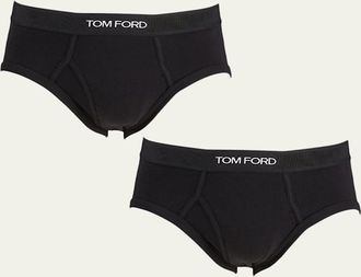Tom Ford Mens 2-Pack Solid Jersey Logo-Waist Briefs