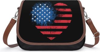 Generic Heart with US Flag Crossbody Bag Womens Handbag PU Message Bags Shoulder Purse with Adjustable Strap