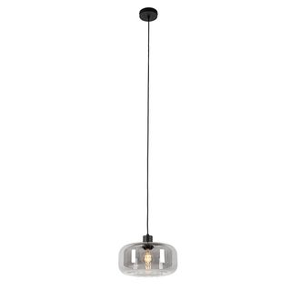 QAZQA Art D&eacute;co L&aacute;mpara Colgante Art Deco Negra Con Cristal Ahumado - Bizle Vidrio /acero Redonda Adecuado Para Led Max. 1 X 25 Watt - Qazqa