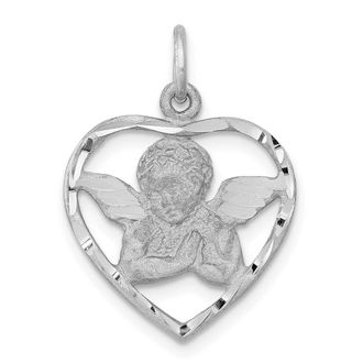 Diamond2Deal 14k White Gold Cut-out Angel in Heart Charm Pendant