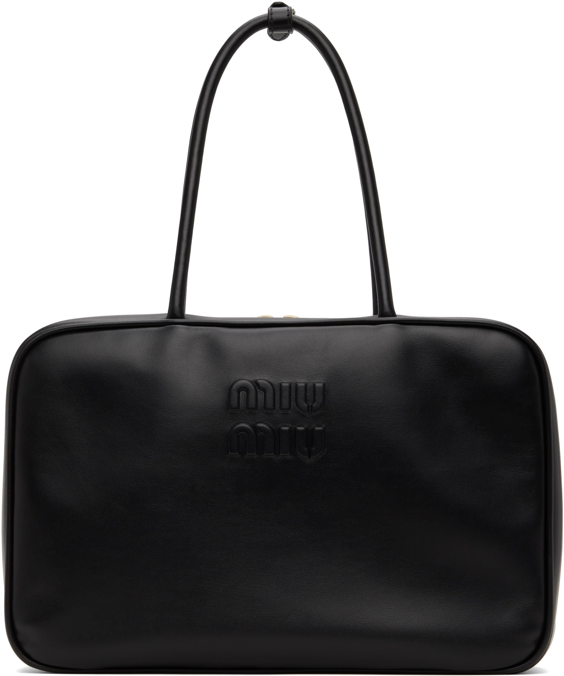 最高級❗️miumiu leather hand bag gather black 最高級❗️miumiu leather hand bag gather black Black Leather