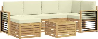 vidaXL Conjunto De Sof&aacute;s De Exterior 7 Uds. Blanco Y Crema Poli&eacute;ster Vidaxl