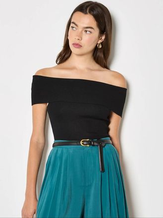 Apricot Cali Off The Shoulder Knit Top In Black