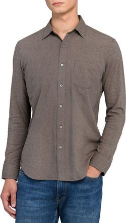 W.R.K Reworked Slim Fit Heathered Brown Cotton Button-Up Shirt at Nordstrom, Size X-Large