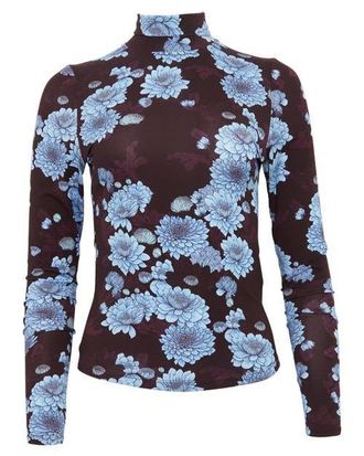 Lords of Harlech Kate Stretch Knit Turtleneck in Serious Floral Plum at Nordstrom, Size Large