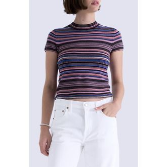 Pistola Denim Selene Stripe Cotton Short Sleeve Sweater in Egyptian Blue Multi Stripe at Nordstrom, Size X-Large Regular