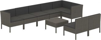 vidaXL Set De Muebles De Jard&iacute;n 9 Pzas Y Cojines Rat&aacute;n Sint&eacute;tico Gris Vidaxl