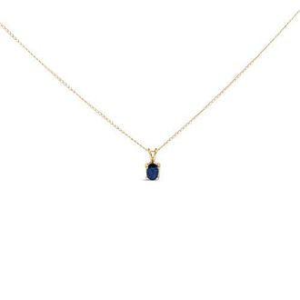 House of Brilliance 14K Gold 6x4MM Oval Shaped Gemstone Solitaire Pendant Necklace in Blue Sapphire | Yellow at Nordstrom