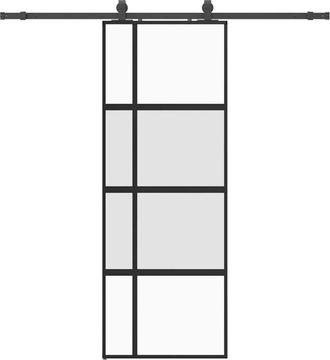 vidaXL Vidaxl - Puerta Corredera Con Herrajes Negro 76x205 Cm Vidrio Templado