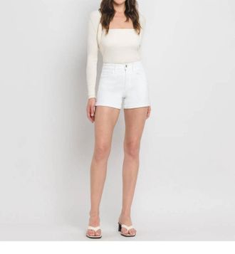 Flying Monkey High Rise Double Cuff Shorts In White
