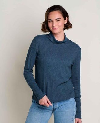 Toad & Co Foothill Pointelle Long Sleeve Turtleneck in Midnight at Nordstrom, Size X-Large