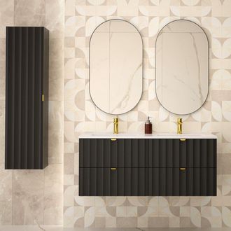 Petits Meubles Conjunto de muebles con doble lavabo paneles de melamina y mdf negro