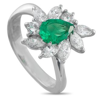 Luxury Bazaar Platinum 0.90 ct Diamond and 0.61 ct Emerald Ring MF04-052126