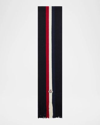 Moncler Men & apos;s Wool Tricolor Stripe Rib-Knit Scarf