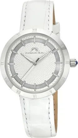 Porsamo Bleu Monroe Leather Strap Watch in White Silver Tone at Nordstrom Rack