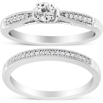 House of Brilliance Silver 1/3 Cttw Diamond Engagement Ring Bridal Set with Milgrain in White at Nordstrom, Size 10