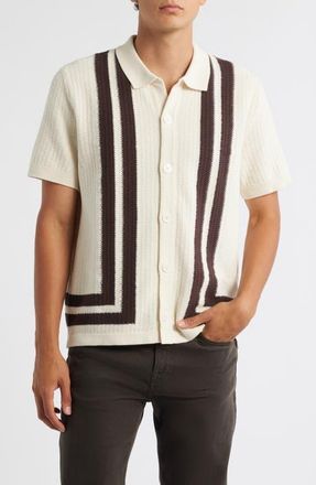 Nn.07 Ares 6636 Short Sleeve Knit Cotton Button-Up Shirt in Ivory at Nordstrom, Size Medium