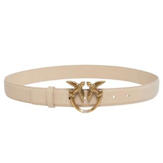 Pinko Pinko, Accessoires, Dames, Beige, S, Leer, Love Birds Diamond Cut Leren Riem