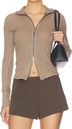 Free People Brunch Girl Zip Up Cardigan In Dusted Cocoa