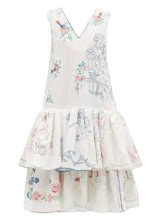 Chopova Lowena Embroidered Organic Cotton Picture Ruffle Hem Dress Size S