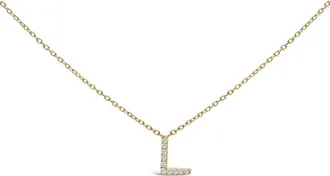House of Brilliance 10K Yellow Gold Diamond Accent A-Z Block Initial Pendant Necklace in Yellow Gold | L at Nordstrom