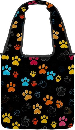Generic Cute Colors Paw Reversible Canvas Shoulder Tote - Double-Sided Print, 12oz Cotton, 27cm Drop, Fold-Flat Bag for Travel, Shopping, Street Outings