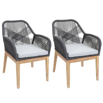 Hhg Nunca Usado] Lote De 2 Sillas De Jard&iacute;n Hhg 678b, Sill&oacute;n De Exterior, Mimbre De Cuerda Resistente A La Intemperie Madera De Cuerda Acacia, Gris Oscuro