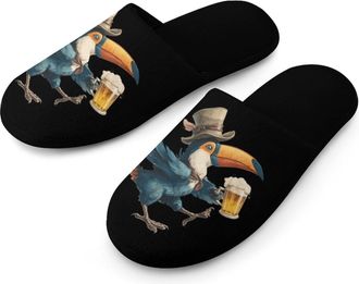 Generic Toucan Beer Drinking Bird Mens Slippers Warm Non-Slip Houes Shose Spa Slipper for Home Bedroom