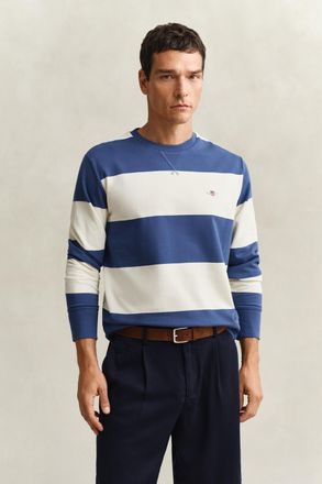 GANT Sweatshirt GANT STRIPED C-NECK, Herren, Gr. 4XL, vintage blau, Sweatware, Obermaterial: 100% Baumwolle, gestreift, h&uuml;ftlang, Rundhals, angesetztes B&uuml;n