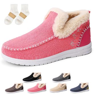Generic Orthopedic Fleece Slip-On Boots, Womens Outdoor Cozy Warm Plush Fleece Lined Anti-Slip Winter Flat Shoes Arch Support Boots (Pink,8.5)