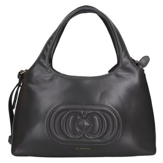 La Carrie Tassen, Dames, Grijs, ONE Size, Leer, Giant Logo Leren Tas
