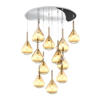 Top-Light Sospensione Contemp Tonda Kona Metallo Cromo Vetro Ambra 12 Luci E27