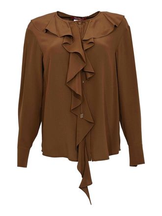 Max Mara Mstepica Silk Blouse with Chocolate Ruffles