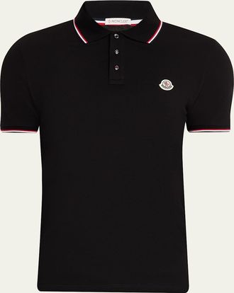 Moncler Mens Stripe-Trim Cotton Polo Shirt