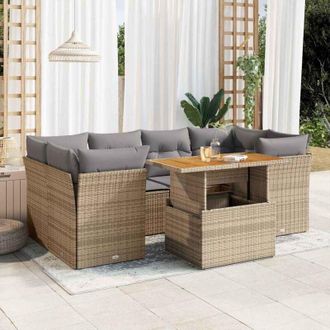 vidaXL Vidaxl - Set Sof&aacute;s De Jard&iacute;n 7 Piezas Y Cojines Rat&aacute;n Sint&eacute;tico Beige