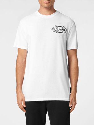Plein Sport T-shirt slim fit in cotone con logo a contrasto e spalle scivolate