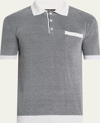 Kiton Mens Birdseye Silk and Cotton Polo Shirt