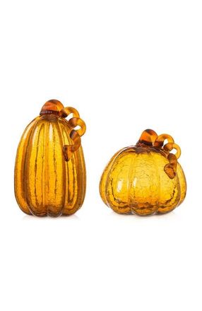Glitzhome Set of 2 Glass Short Pumpkins in Amber at Nordstrom, Size Small/medium