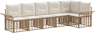 vidaXL Conjunto De Sof&aacute;s De Exterior 6 Uds. Natural Y Crema Poli&eacute;ster Vidaxl