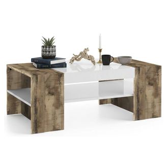 Dmora Mesa De Caf&eacute; Dfort, Mesita Baja, Revistero, 100% Made In Italy, Cm 110x60h40, Blanco Brillo Y Arce - Dmora