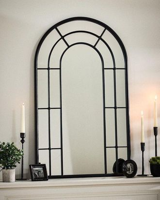 Dibor Classic Black Tall Rounded Decorative Indoor Bedroom, Bathroom, Hallway, Arch Mirror H107cm x 65cm | Size: Large