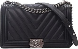 Chanel Borsa a tracolla Boy media in pelle di agnello con motivo chevron 2014-2015 - Nero