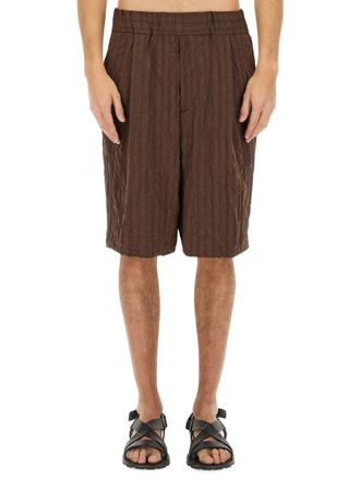 Dries Van Noten Pleated Polyester Shorts - Brown