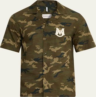 Moncler Mens Monogram Camouflage Poplin Camp Shirt