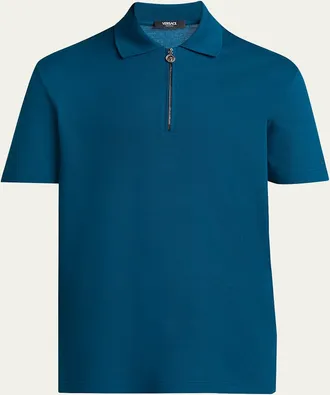 Versace Mens Medusa Zip Pique Polo Shirt