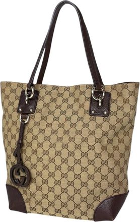 Gucci Gg Canvas Brown Gg Canvas Leather Tote Bag (Pre-Owned)