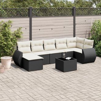 vidaXL Vidaxl - Set De Comedor De Jard&iacute;n 7 Pzas Y Cojines Rat&aacute;n Sint&eacute;tico Negro