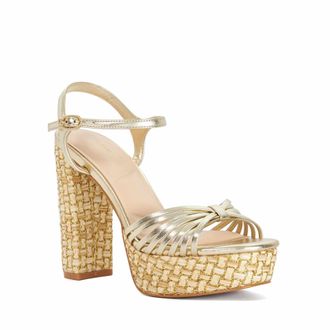 Dune London Womens Ladies Minogue - Raffia Platform Heels - Gold Leather - Size UK 4
